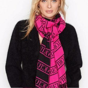 VICTORI'S SECRET 'ANGELS' COLLECTION LOGO SCARF WRAP FRINGE ENDS FUCHSIA/BLACK